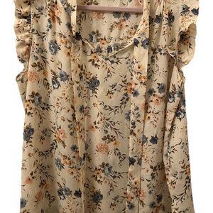 Sweet Rain Cream and Blue Floral Blouse